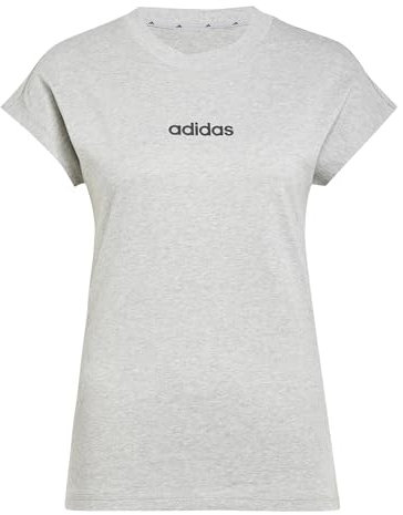 adidas Damen Essentials Linear Cotton T-Shirt, Medium Grey Heather/Black, L