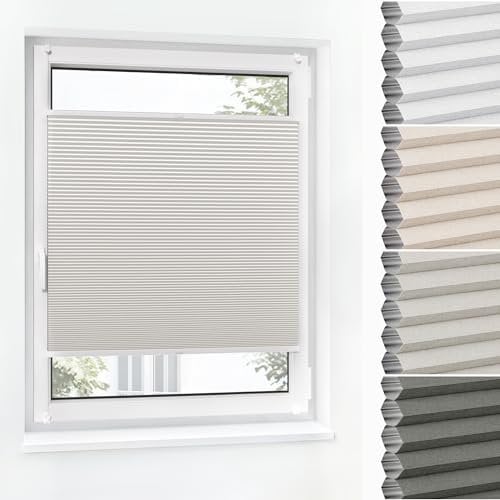 Jalousiescout Wabenplissee ohne Bohren Verdunklung—Thermo plissee Klemmfix Zweifarbig 110x120cm beige-Weiß, Sonnen-, Sicht- & Hitzeschutz Jalousie verdunklung für Fenster & Tür