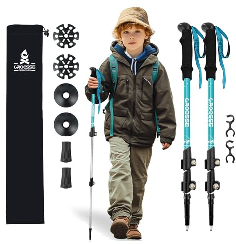 Lightweight Collapsible Kids Hiking Poles - Retractable Kids Hiking Stick, Telescoping Aluminum Trekking Poles 2 Pack, Adjustable Kid Ski Poles by Croosseoutdoors