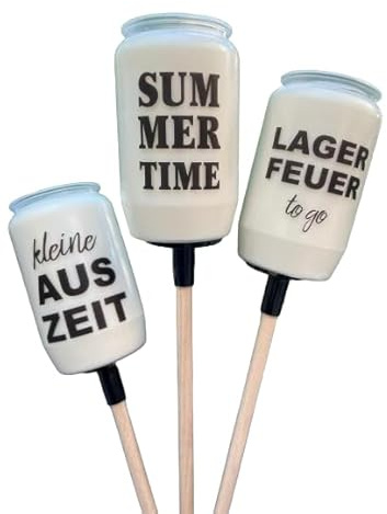 GARTENFACKEL kleine Auszeit SUMMERTIME Lagerfeuer to go Kerze Kerzen Geschenkidee lächeln lachen Gartenfeier Balkon (3er Set)