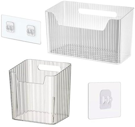 Trredrins Storage Organizer Bins Wall Mounted Organizer Basket,Stackable Clear Plastic Makeup Container,Pla Hanging Box,Sticky Storage