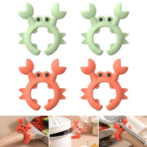 Silicone Spoon Rest, 4PCS Crab Utensil Holder Non-Slip Mini Spatula Holder for Pot Pan Accessories (Red+Green 4PCS)