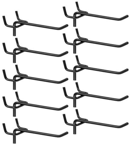 sourcing map 10pcs Pegboard Shelving Hooks 4 Stainless Steel Peg Board Display Hook Hanging Holders Wall Mount Organize Tools for Workbench Garage Kitchen Store, Black
