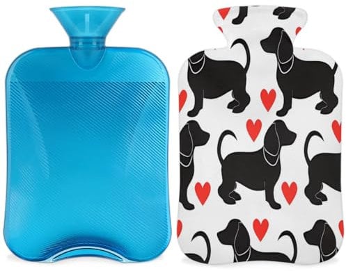 Dachshund Dog Hot Water Bottle with Cover, Cute Animal Hot Water Bottle with Cover, 2L Hot Water Bag for Pain Relief, Neck and Shoulder, Hand Feet Warmer