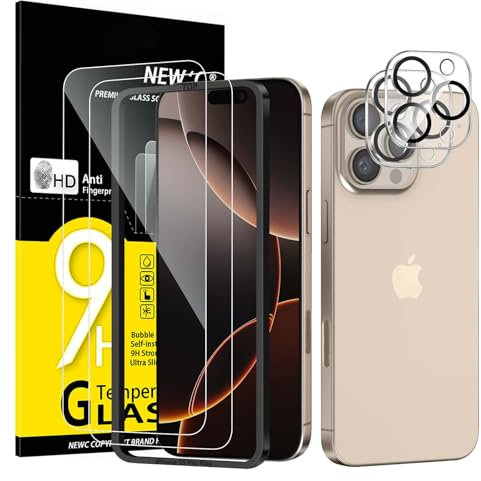 NEW'C 2 x Pellicola Vetro Temperato per iPhone 16 Pro Max (6,9 pollici) e 2 x Pellicola Vetro Protettiva Fotocamera Posteriore per iPhone 16 Pro Max - Strumento di facile installazione incluso