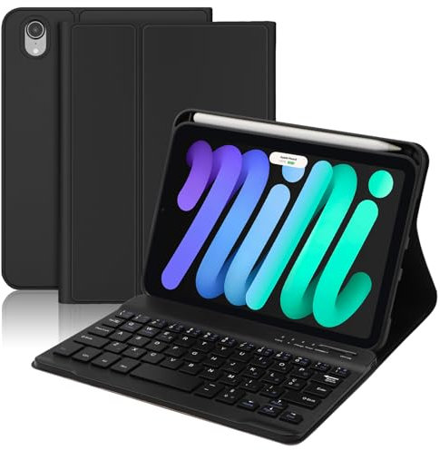 JADEMALL Custodia con Tastiera per iPad Mini 7 A17 Pro/iPad Mini 6 8.3 2024, Italiano QWERTY Tastiera Bluetooth con Portapenne, Nero