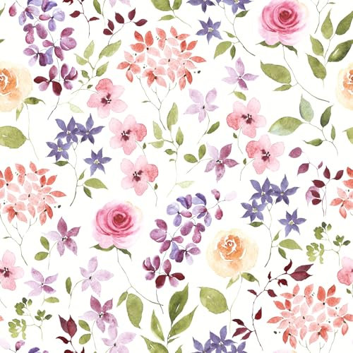 VaryPaper Peel and Stick Pink Floral Wallpaper 44.5cmx200cm White Sticky Back Plastic Patterned Flower Wallpaper for Girls Bedroom Hallway Adhesive Shelf Liner Cupboard Sticker Furniture Vinyl Wrap