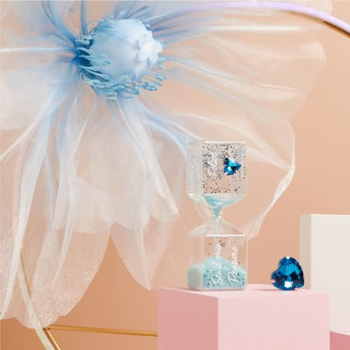 CLARALUNA Bonboniere Taufe Sanduhr mit hellblauem Glitzer Sand mit Herz Strass hellblau