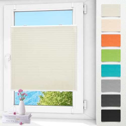 Plissee ohne Bohren klemmfix Beige 55x200cm Plisseerollo mit Klemmträger Plissee klemmfix ohne Bohren Blickdicht easyfix Jalousie Rollo für Fenster und Tür