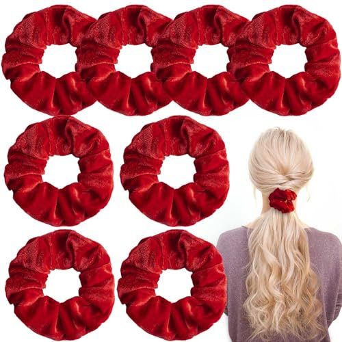 8 Stück Samt Haargummis, Rote Farbe Elastische Dicke Bänder, Samt Elastische Haarbänder für Haar Pferdeschwanz Halter, Samt Haar Scrunchies für Mädchen und Frauen