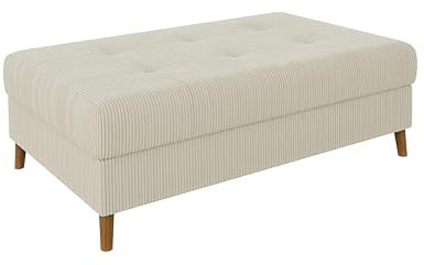 S-Style Möbel Sitzhocker Hocker Wohnzimmer Fußhocker 118 x 73 x 40 cm 2 Sitzer Sofahocker Kratzfest Massivholzfüße Braun Cord Stoff Milo Beige