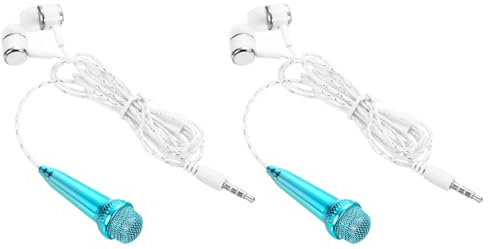 sourcing map 2 mini micrófonos pequeños micrófonos portátiles con auriculares para cantar, grabación de voz, video, para teléfono, computadora, portátil, color azul claro