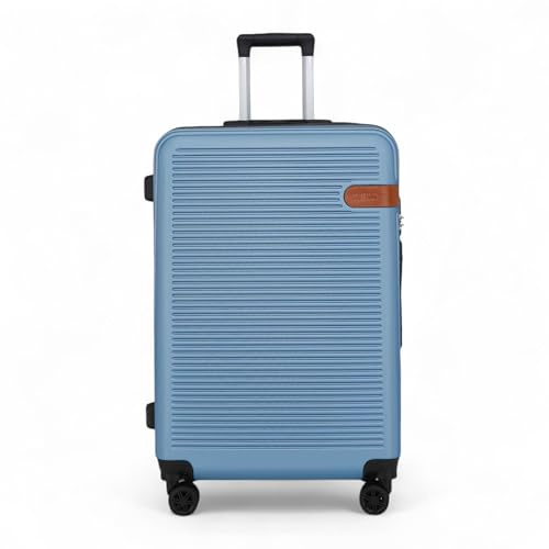 Infinity Leather Suitcase Trolley Carry On Hand Cabin Luggage Hard Shell ABS Travel Bag Lightweight with Durable 4 Spinner Wheels (Blue, L(75cm 90L))