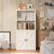 Nordivale Bücherregal mit Türen, Bücherregal Weiß aus Holz, Bücherschrank mit 4 Ebenen, Standregal, für Wohnzimmer, Schlafzimmer, Büro, Arbeitszimmer