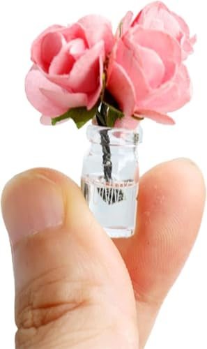 Mini Dollhouse Miniature Vase Micro Landscape Colorful Flower Glass Bottle Miniature Decoration for 1:12 Scale Dollhouse Scene Props Dollhouse Décor Dollhouse Accessoriesecor (Pink)