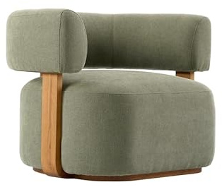 MY Furniture Pax Accent Chair – Sage Green – Chestnut Frame/Modern Curved Backrest with Plush Upholstered Seat/Deep Padding and Solid Ash Frame in Chestnut Stained Finish