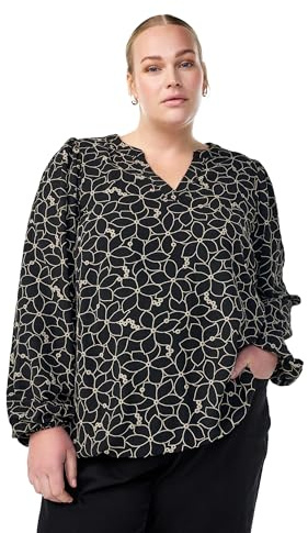 Zizzi Damen Große Größen Bluse Lange Ärmel Muster Größe Gr M Black w. Birch