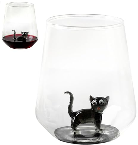 Verre à vin – 500 ml – Motif figurine de chat – Verre transparent à boire – Verres artistiques, gobelet à boisson, pièce décorative | Vaisselle de luxe pour fête d'anniversaire, Noël, mariage, maison