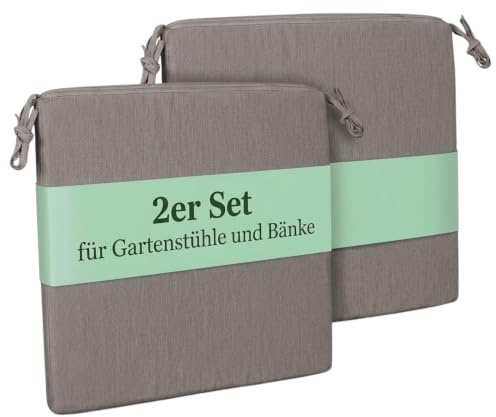 MR. DEKO Sitzkissen 2er 50x50cm | Stuhlkissen-Set Grau Garten-Auflagen | Polsterkissen Befestigung