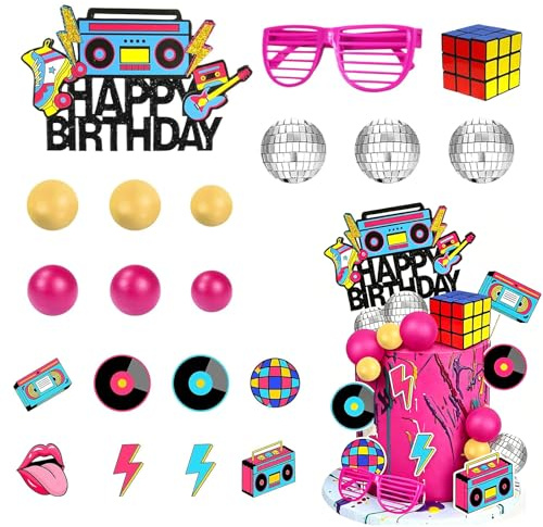 FuYelng 20 Stück 80er Disco Geburtstag Tortendeko, Disco Balls Cake Toppers | Kuchen Deko Tortenaufleger Musik Kuchen Dekoration, für 80er Jahre Deko Geburtstage Karnevalspartys Neon Diskokugel Partys