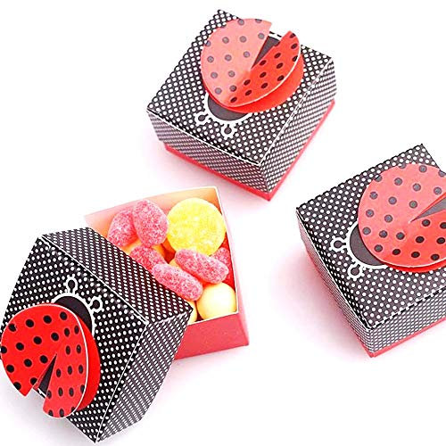 JZK 50x Schwarz rot Marienkäfer Geschenkboxen für Babypartys Geburtstagsfeiern Schachteln Papier für Party Geschenk Konfetti Box Kleine Süßigkeitenbox für Hochzeiten Geburtstag Weihnachten Partytüten
