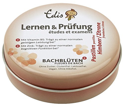 Edis Lernen und Prüfung Bachblüten Pastillen Himbeere/Limette, 50g, in Metalldose.