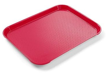 HENDI Bandeja de Servicio, pequeña, Rectangular, Multiusos, Bandeja para Servir Comida rápida, Bebidas, Fast Food, Bandeja de Cocina, 256x345x(H) 20mm, Rojo, Polipropileno