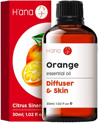 H'ana Ätherisches Süßorangen Öl für Haut, Diffuser und Aromatherapie - 100% Reines Süßorangenöl mit einem Süßen, Orangenartigen Duft (30 ml)