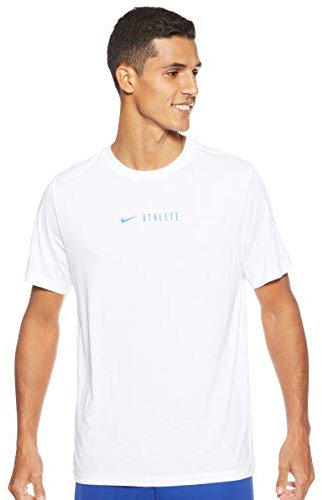 Nike Men Dri-Fit Training T-Shirt - White/Light Photo Blue, X-Large