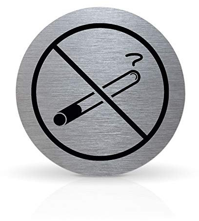 Betriebsausstattung24® Türschild Piktogramm Rauchen verboten - Rundes Hinweisschild aus Aluminium - Für Ihre Tür & Wand - Silber - Durchmesser Ø 7,0 cm - Inkl. Klebepad