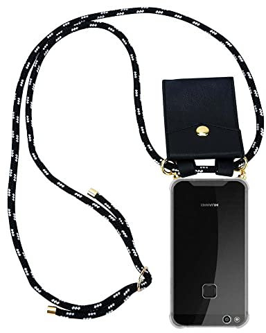 Cadorabo Handykette kompatibel mit Huawei P10 LITE Schutzhülle TPU Silikon Case Necklace Design Slim Kratzfest Kordel Band mit Etui Rundumschutz Case Hülle für Huawei P10 LITE in Schwarz