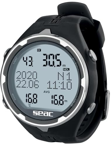 Seac Action, Tauchcomputer für Gerätetauchen und Freediving, Logbuch, Dive Planner, Safety Alarme, schwarz