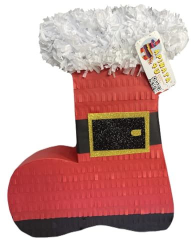 APINATA4U Santa Claus Boot Pinata, Handmade Christmas Stocking Pinata for Holiday Events, Xmas Party Supplies and Decorations, Santa Shoe Gift for Kids, Holiday Celebration Party Decor