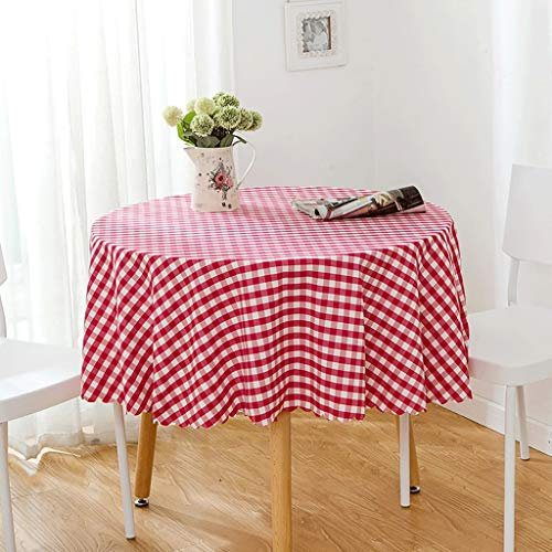 Tablecloth QIN Runde Tischdecken Modern Rot Und Weiß Kariert Waschbare Baumwollwäsche Auslaufsichere Tischdecken Für Runde Tische Drinnen Draußen Camping Picknick Kreistischdecke, 5 Farben