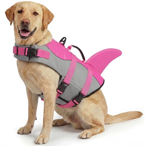 ASENKU Hundeschwimmweste Größe XL für große Hunde, Schwimmweste Hund Hai mit Rettungsgriff, Reflektorstreifen & D-Ring, ideal für Schwimmen, Boot & Strand