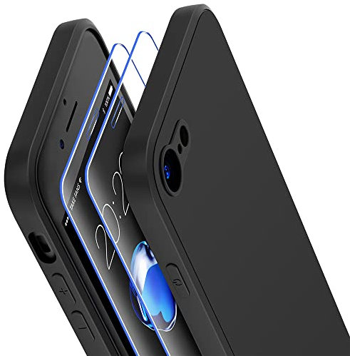 Losvick Funda para iPhone SE 2020/2022/ iPhone 8/ iPhone 7, con 2 Protector de Pantalla de Protección, Carcasa Silicona TPU Suave Antigolpes Antiarañazos Antideslizante Case - 4.7 - Negro