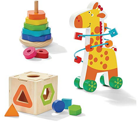 Leomark Jouet éducatif en Bois pour Enfants, Jouets sensoriels, Jeux créatifs et éducatifs, Montessori, Apprendre en s'amusant, Multicolor (L’Ensemble de Casse-têtes en Bois « Happy Girafe »)