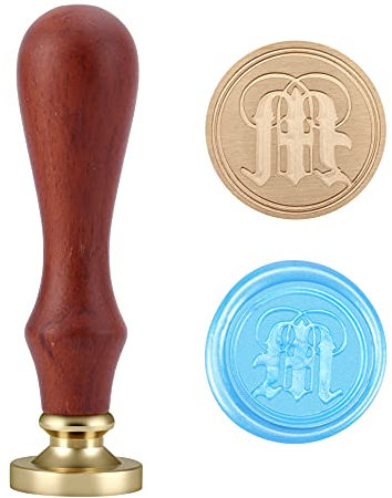 Mogokoyo Vintage-Stil Wachs Siegelstempel Initialen Buchstabe Stempel mit Holzgriff A-Z Gotik Schriftart Siegel Petschaft Brief 26 Buchstaben (M)