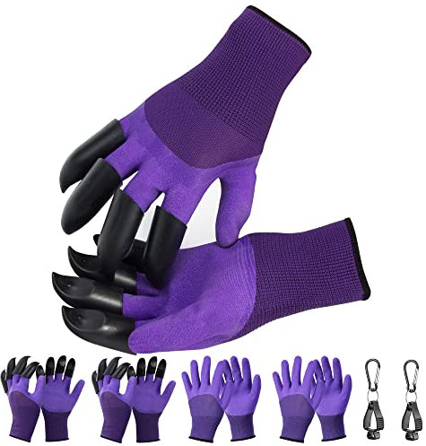 GYYVES Gartenhandschuhe mit Krallen, 4 Paar, Garten, Hof, Garten, Outdoor, Arbeitshandschuhe, Geschenk für Männer und Frauen (4 Paar/Violett-2)