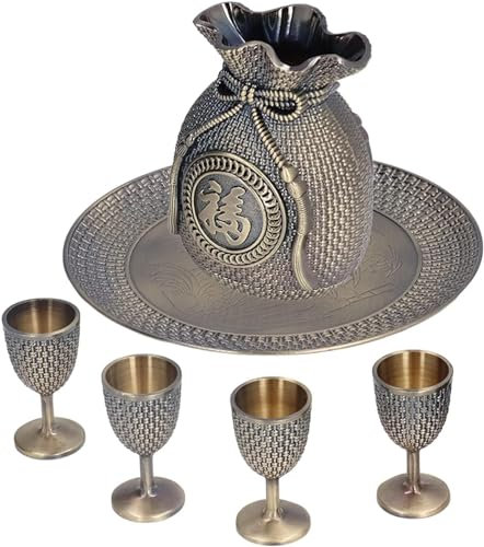Fyearfly Turkish Coffee Pot Set, Vintage Tea Set of 6 with Tea Tray Teapot, Tea Set for Tea or Coffee, Metal Wine Glasses Chalice Goblet Turkish Tea Set for Home Bar, Tea Party