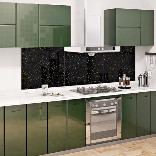 BELOFAY 70x90cm Black Sparkles 6mm Tempered Glass Splashback for Kitchen, 6mm Toughened Glass Heat Resistant Splashbacks for Cookers