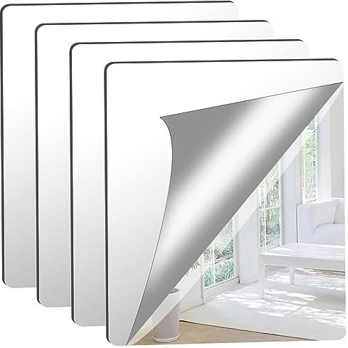 Confezione da 4 specchietti autoadesivi da parete, 50 x 60 cm, 2 mm di spessore, in acrilico, rimovibili per la decorazione della casa