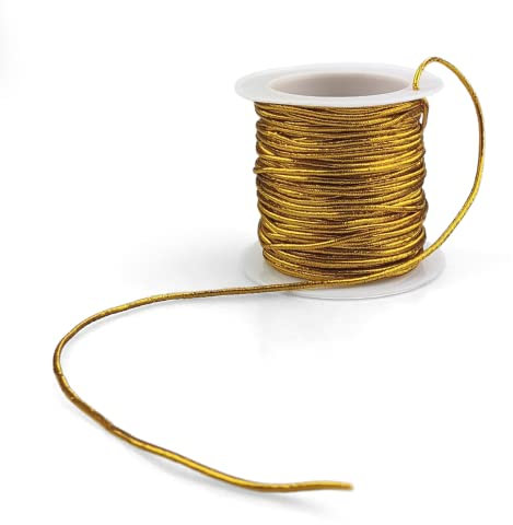 Netuno 1 Rolle Gummiband Gold 9 m elastische Kordel Schmuckfaden Bastelschnur Perlenfaden Stretchband für Armbänder rund Dekokordel golden Bastelzubehör
