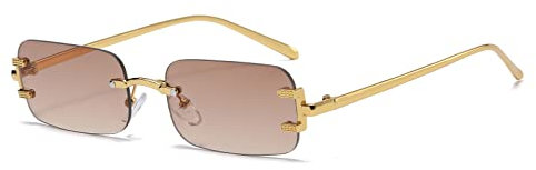 Retro Small Frame Metal Rectangle - Sunglasses for Women Men Vintage Rimless Square Small Eyewear Driving