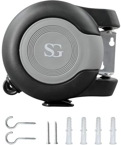 SG Traders Cordomatic Retractable Washing Line 30m Auto Retractable Reel Clothes Washing Line Twin Cable Wall Mounted Clothesline Indoor and Outdoor Clothes Dryer Easy To Install (15m X 2)