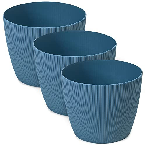 TULMERO Macetero mate, macetero de plástico, maceta decorativa para plantas grandes, juego de 3 macetas, macetero para hierbas, (3 unidades), color azul marino, diámetro de 22 cm