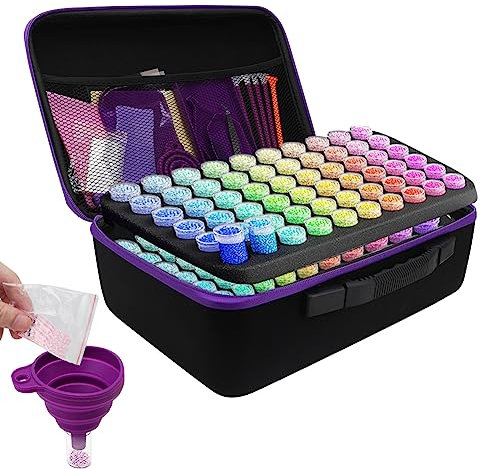 Piashow 5D Diamond Painting Zubehör Boxen, Diamond Painting Koffer mit 120 Dosen und Diamant Painting Zubehöhr, Tragbare Diamond Painting Aufbewahrungsbox für Diamant Malerei Zubehör Organizer, Lila