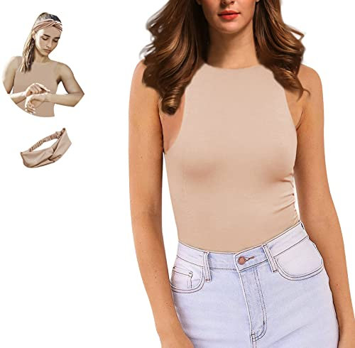 Y WJing Yi Jia Body sans manches à col rond avec string dos nu pour femme - Body gainant sexy - Justaucorps, Blush pâle., XL
