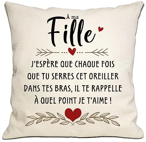 Bommex Cadeau pour Fille de Maman Papa j'espère Que Chaque Fois Que tu serres cet Oreiller il Te rappelle Combien Je t'aime Housse de Coussin pour Fille Cadeau d'anniversaire Cadeau de Noël(Fille)