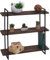Wandregal HWC-K78, Hängeregal Schweberegal, 3 Regalböden Massiv-Holz Industrial 60x60x18cm - Dunkelbraun, Metall schwarz